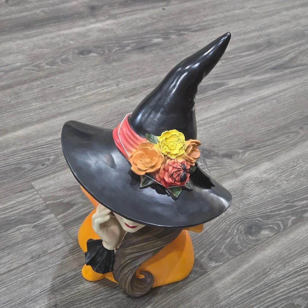 Bella Lux Glam Witch Lady Head Bust Halloween Decor Orange Black Large NEW
